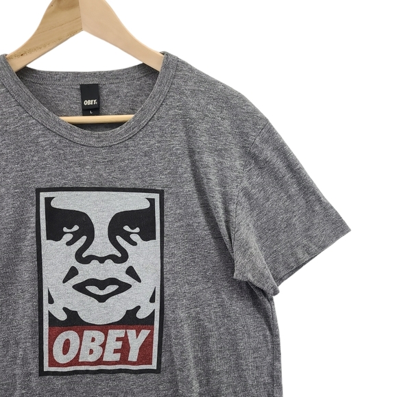 Obey Other - Obey Logo Vintage T-Shirt Grey Classic Men's Tee Streetwear Made in USA Clothing
